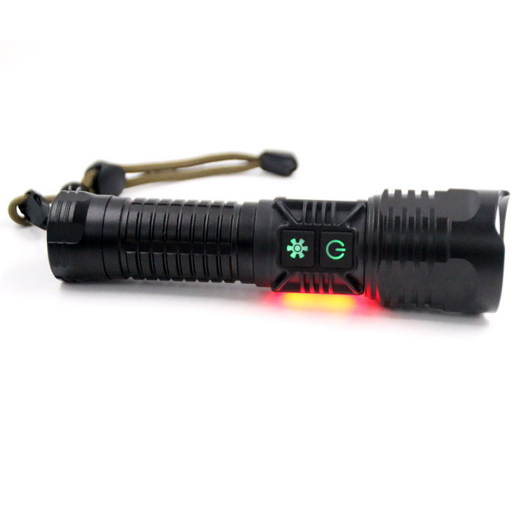 High Power 1200lumens zoomable usb rechargeable torch Red warning light rgb led flash super bright flashlight tactical