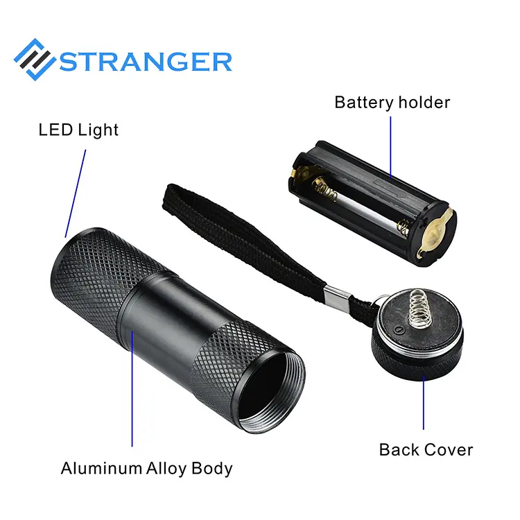 Factory Wholesale 3A Battery 395nm 9 LED UV Mini Flashlight Aluminum Alloy UV Torch Light