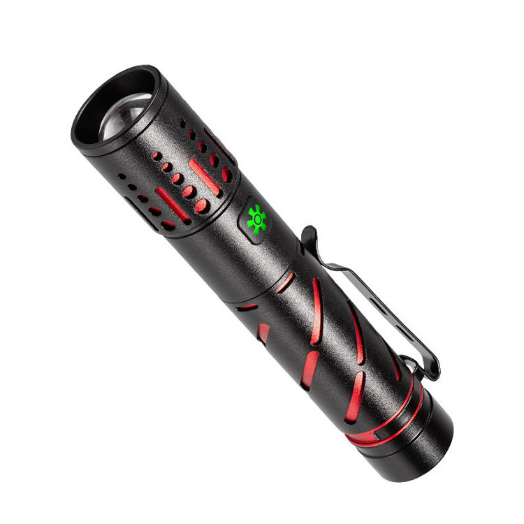 Slim LED Mini Flashlight campng hiking Light Source Zoomable Pentorchlight Torch with Clip for Outdoor Use