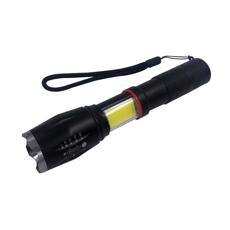 Hot Sale 3A Battery COB LED Aluminum Zoomable Flashlight for Working Hiking Hunting Camping