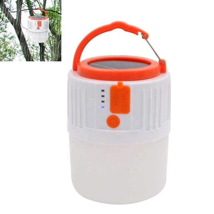 Waterproof Ultra bright selling solar usb rechargeable emergency abs camping light bulb small outdoor lantern lamp hiking