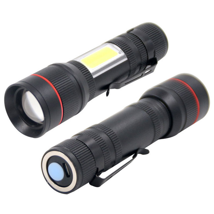 zoomable focus high bright ultra-light USB charge flashlight warning durable cob led magnetic mini tiny torches with clip