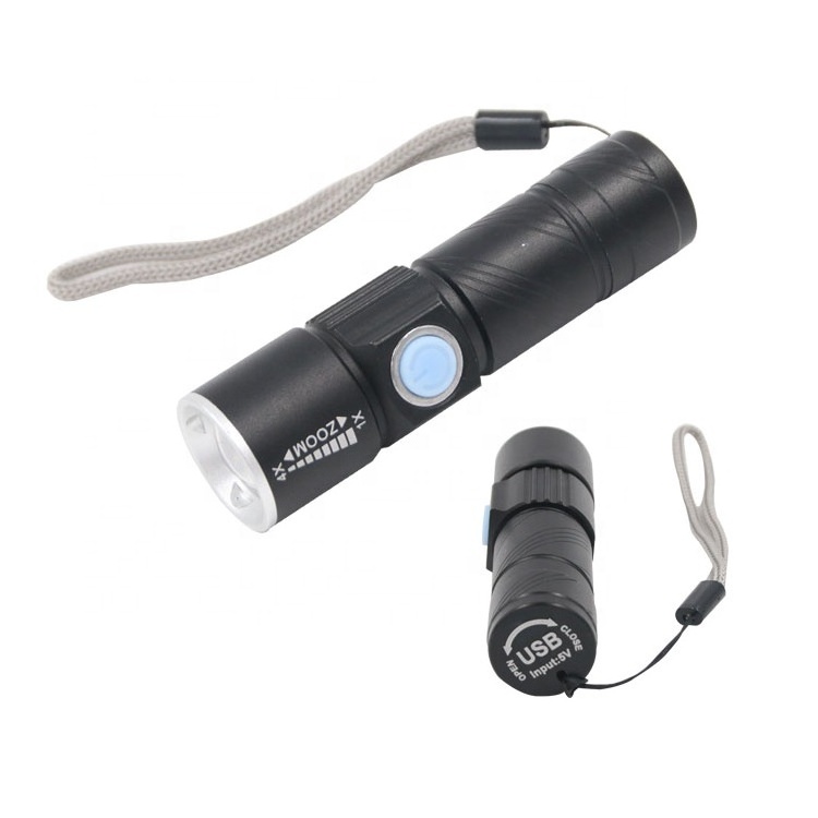 Customized Super bright tactical Camping mini pocket torch lights zoomable rechargeable USB work light led flashlight