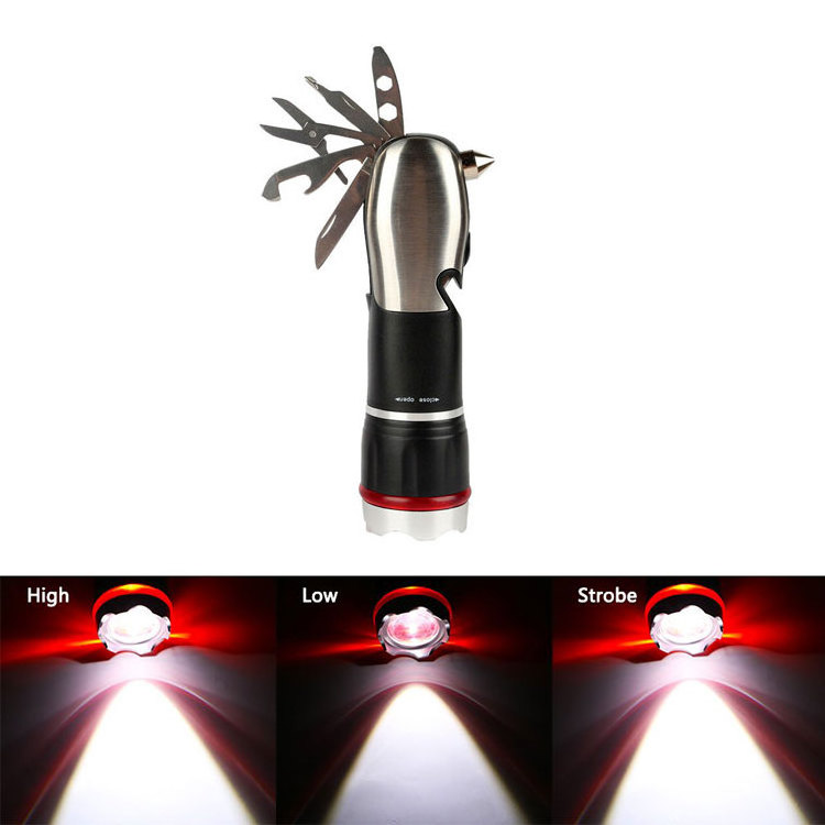 Camping Emergency Car Safety Hammer Survival Tools Multi-tool Flashlight LED Zoomable Focus Torch Flashlights