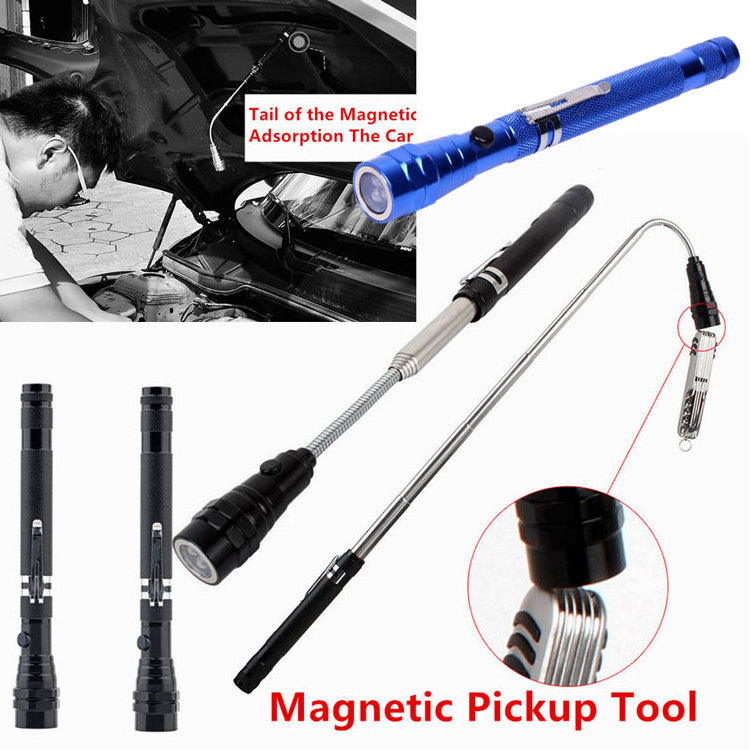 Small Telescopic Flexible Bendable Magnetic Pick Up Tool LED aluminum Torches Linternas LED Flashlight Tactical with clip