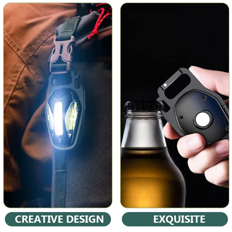 Wholesale small magnet Rechargeable torches red warning Cob Keychain lamp Mini Flashlight Portable Pocket Light