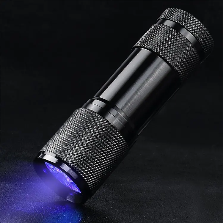 Factory Wholesale 3A Battery 395nm 9 LED UV Mini Flashlight Aluminum Alloy UV Torch Light