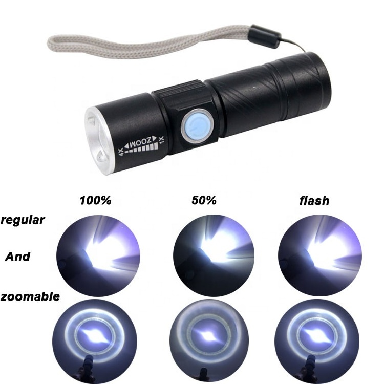 Customized Super bright tactical Camping mini pocket torch lights zoomable rechargeable USB work light led flashlight