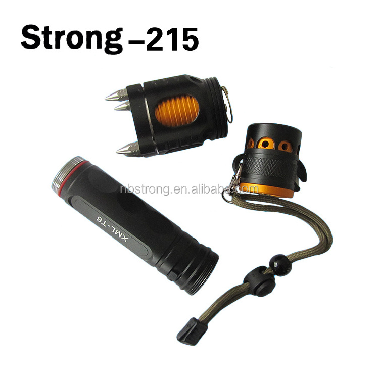 Self defense weapons rechargeable LED T6 10W flashlight with alarm light and stainless steel hammer