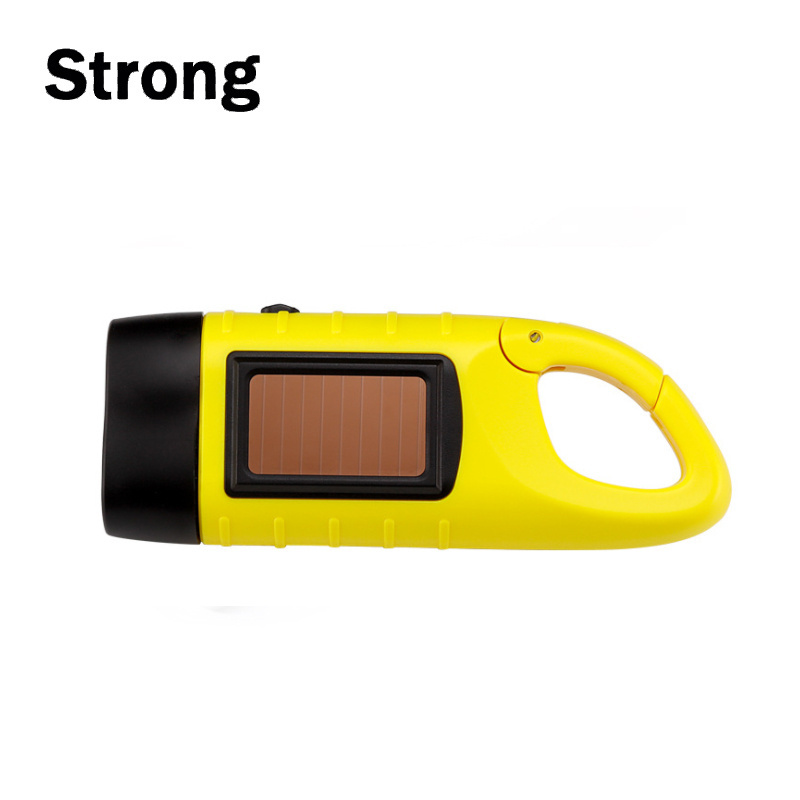 Portable Outdoor solar powered flashlight hand dynamo charge torch light with carabiner