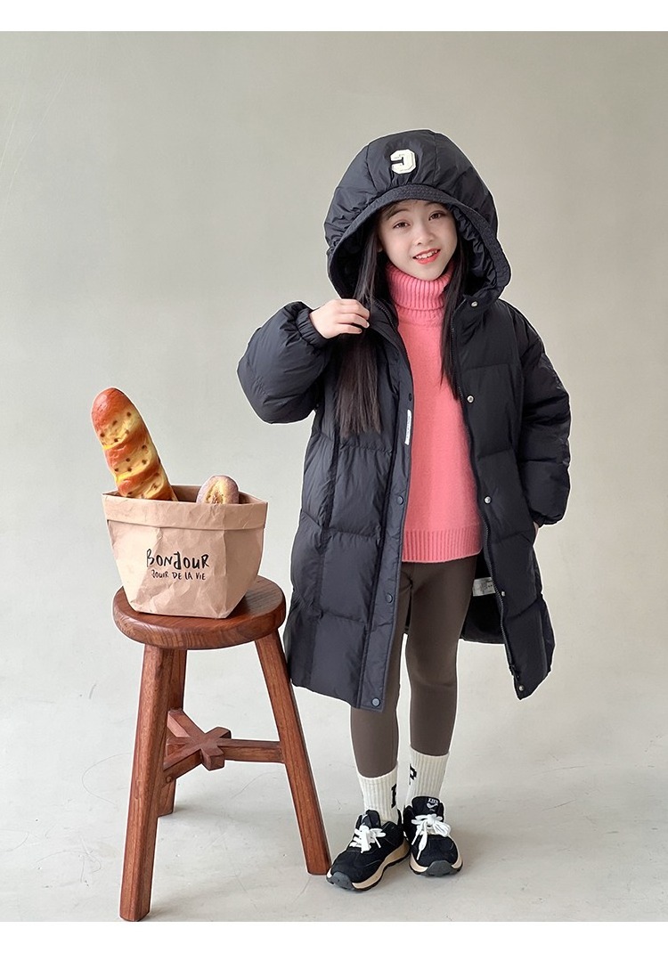 Leisure sports fashion cotton padded clothes baby down jacket Winter Kids Coat Solid Color Children's Middle Long Coat For Girls