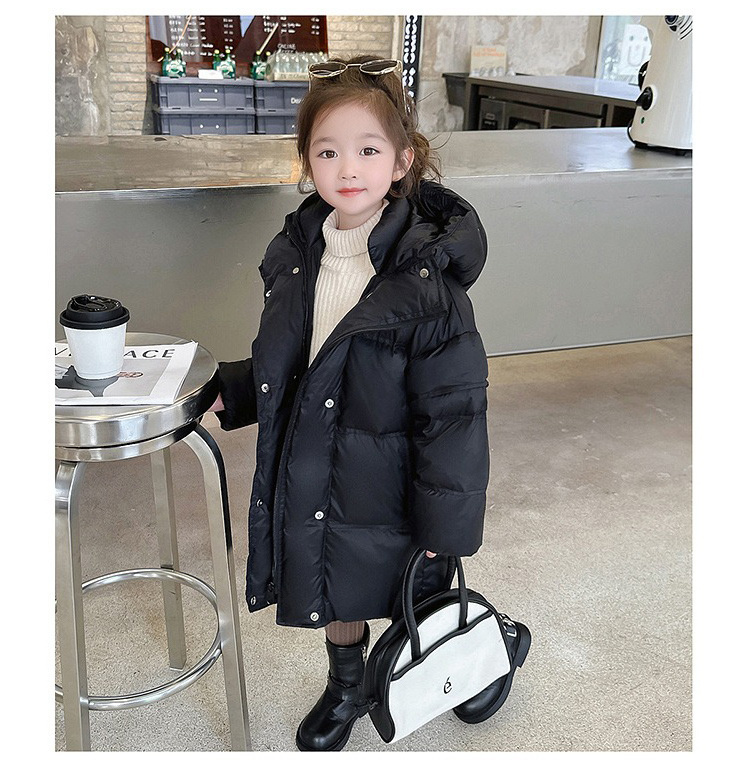 Winter Kids Coat Solid Color Children's Middle Long Coat For Girls Leisure sports fashion cotton padded clothes baby down jacket