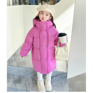 Winter Kids Coat Solid Color Children's Middle Long Coat For Girls Leisure sports fashion cotton padded clothes baby down jacket