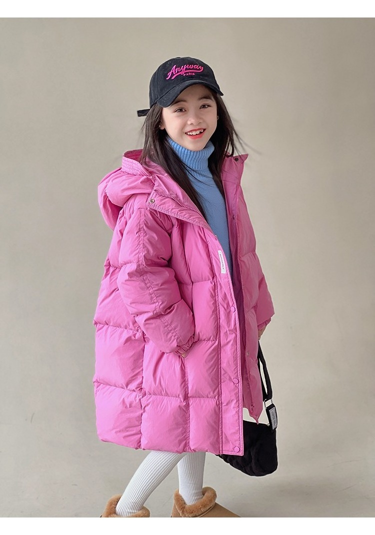 Leisure sports fashion cotton padded clothes baby down jacket Winter Kids Coat Solid Color Children's Middle Long Coat For Girls