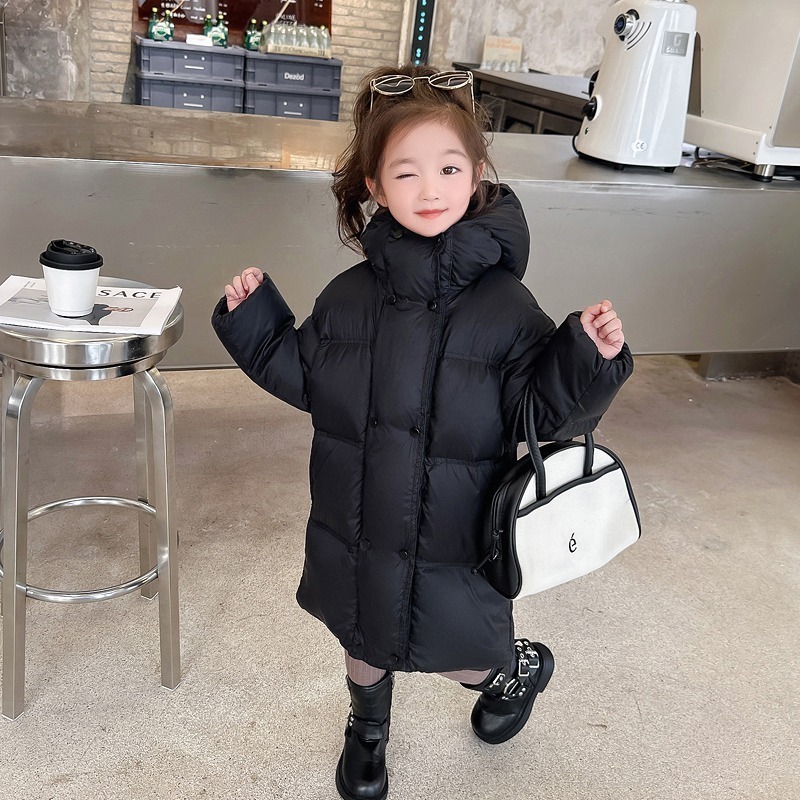 Winter Kids Coat Solid Color Children's Middle Long Coat For Girls Leisure sports fashion cotton padded clothes baby down jacket