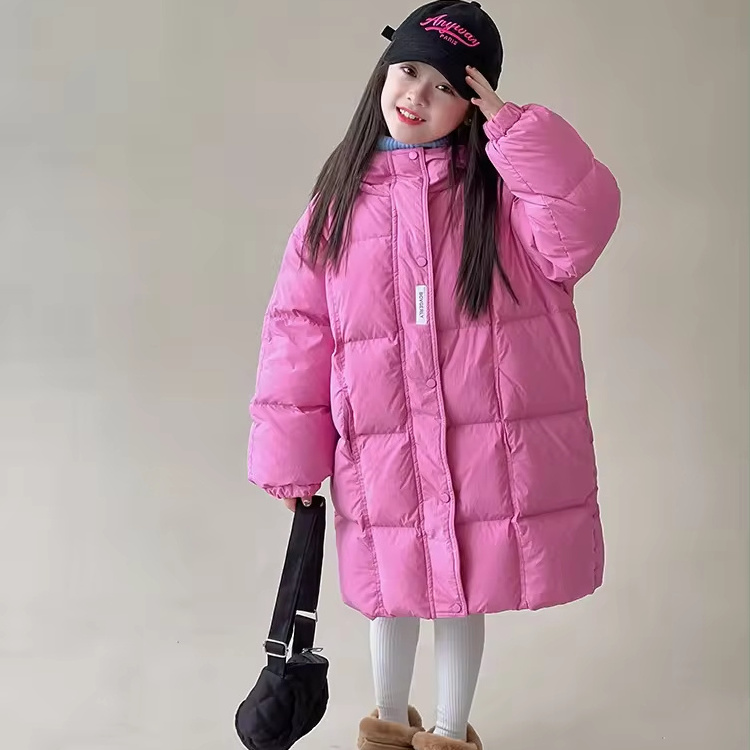 Leisure sports fashion cotton padded clothes baby down jacket Winter Kids Coat Solid Color Children's Middle Long Coat For Girls