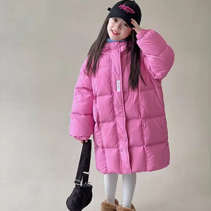 Leisure sports fashion cotton padded clothes baby down jacket Winter Kids Coat Solid Color Children's Middle Long Coat For Girls