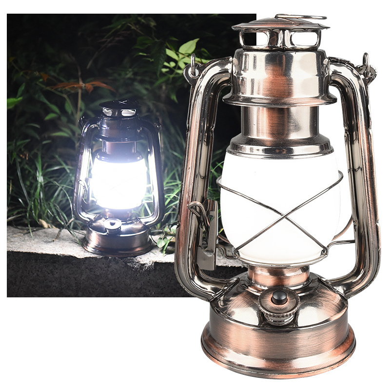 4XAA BATTERY OPERATED OR USB RECHARGEABLE WITH HANGER OF MULTI-FUNCTION WHITE LIGHT+FLAME LIGHT OF ANTIQUE STORM LIGHT