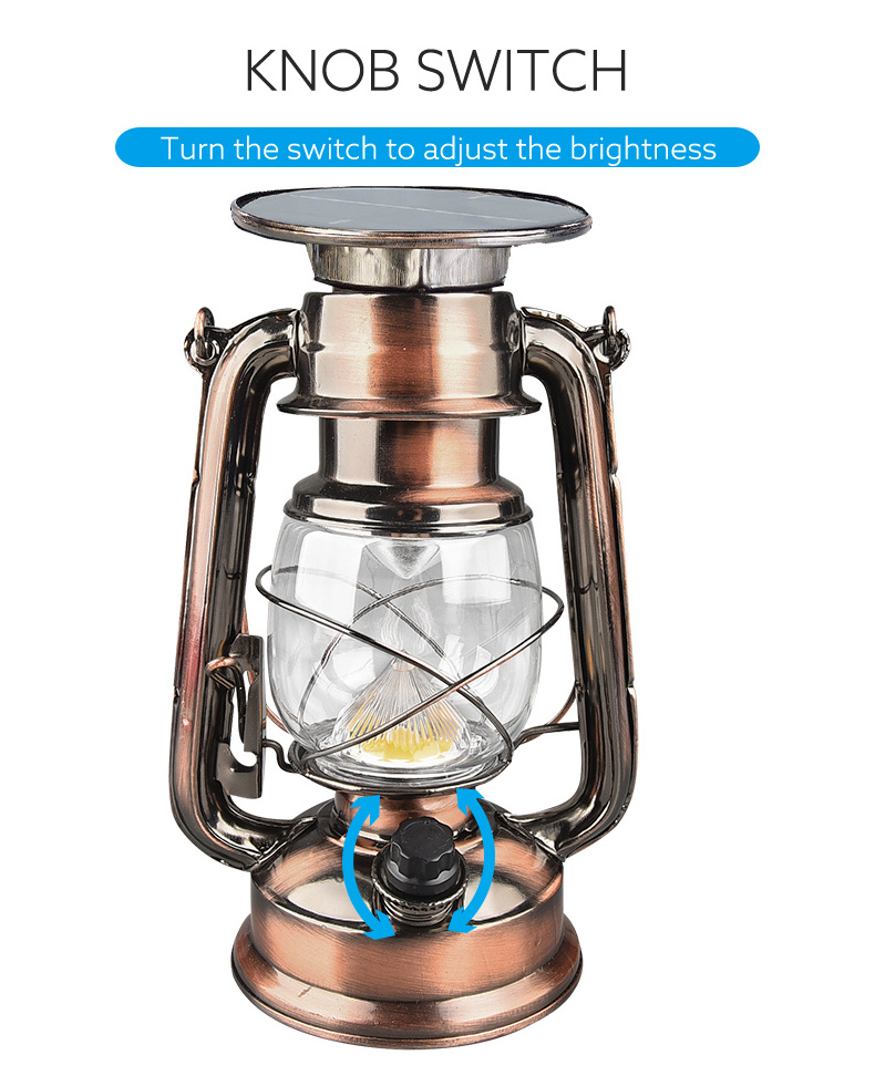 SOLAR RECHARGEABLE OF COB SUPER BRIGHT ANTIQUE STYLE HURRICANE CAMPING LANTERN