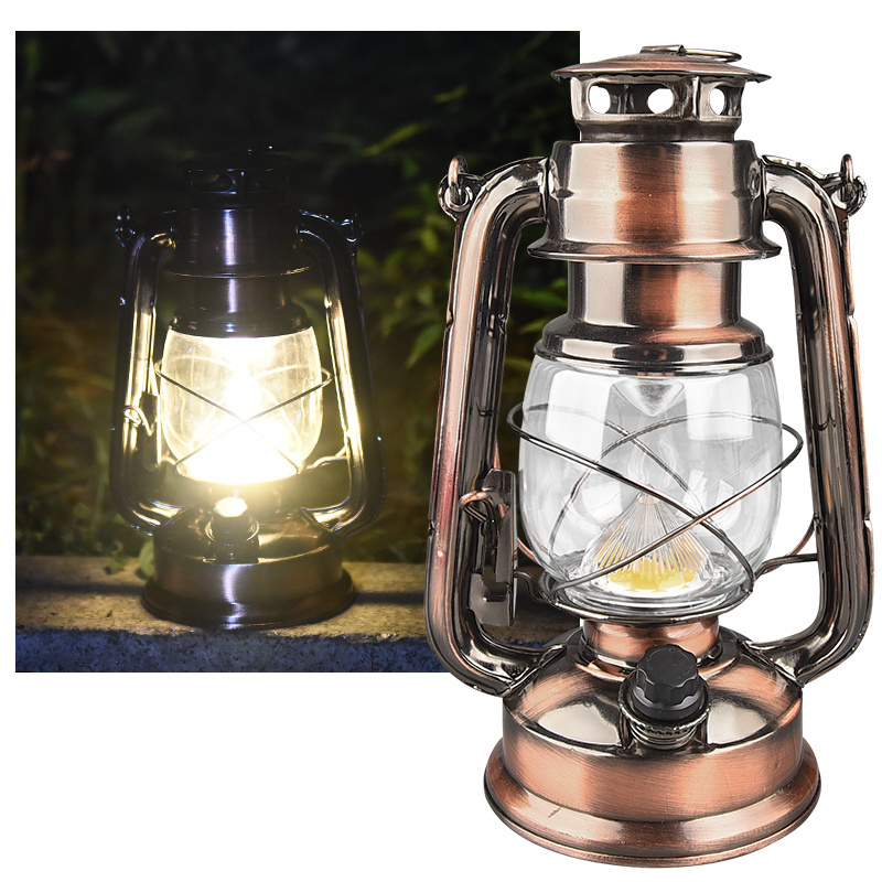 4XAA BATTERY OPERATED WITH HANGER AND DIMMER SWITCH WITH COPPER COLOR OF LED ANTIQUE HURRICANE LANTERN