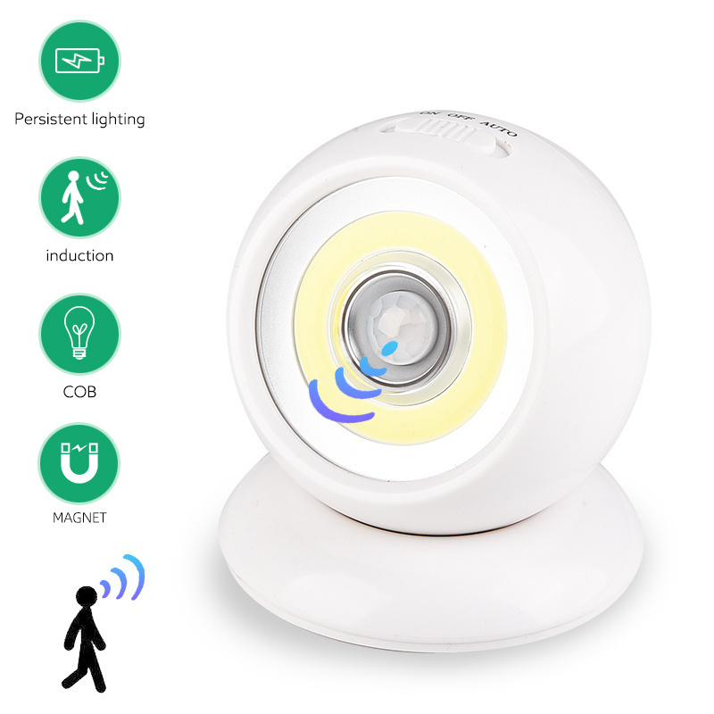 Battery Operated Of 360 Degrees Rotation Portable Magnetic COB LED Night Light Motion Sensor Light For Closet Stairs Hallway