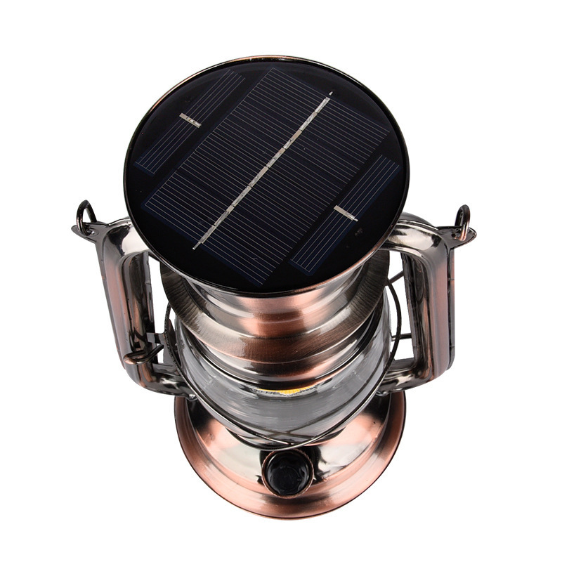 SOLAR RECHARGEABLE OF COB SUPER BRIGHT ANTIQUE STYLE HURRICANE CAMPING LANTERN