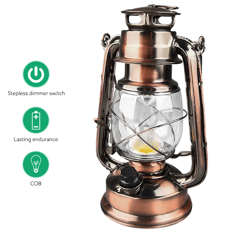 4XAA BATTERY OPERATED WITH HANGER AND DIMMER SWITCH WITH COPPER COLOR OF LED ANTIQUE HURRICANE LANTERN