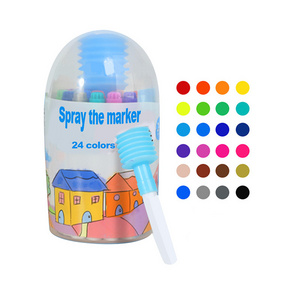 24 Color Non-toxic Magical Coloring Pens Fun Markers Spray Airbrush Blow Pens for Kids