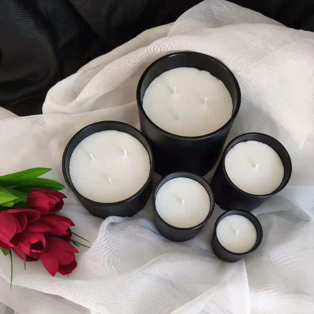 Hot sale private label with packaging luxury aromatic custom soy scented matt black glass candles in bulk