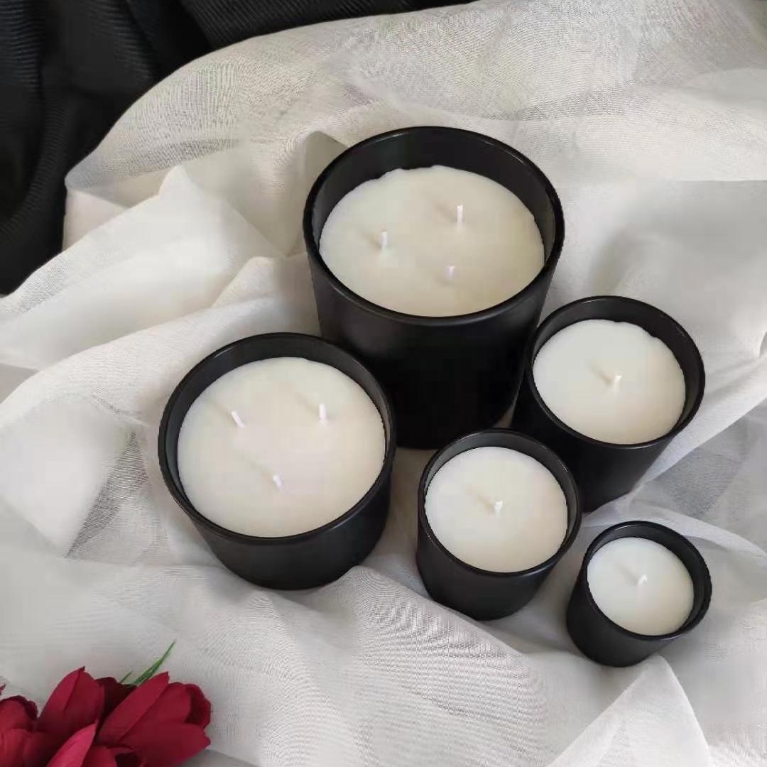 Hot sale private label with packaging luxury aromatic custom soy scented matt black glass candles in bulk