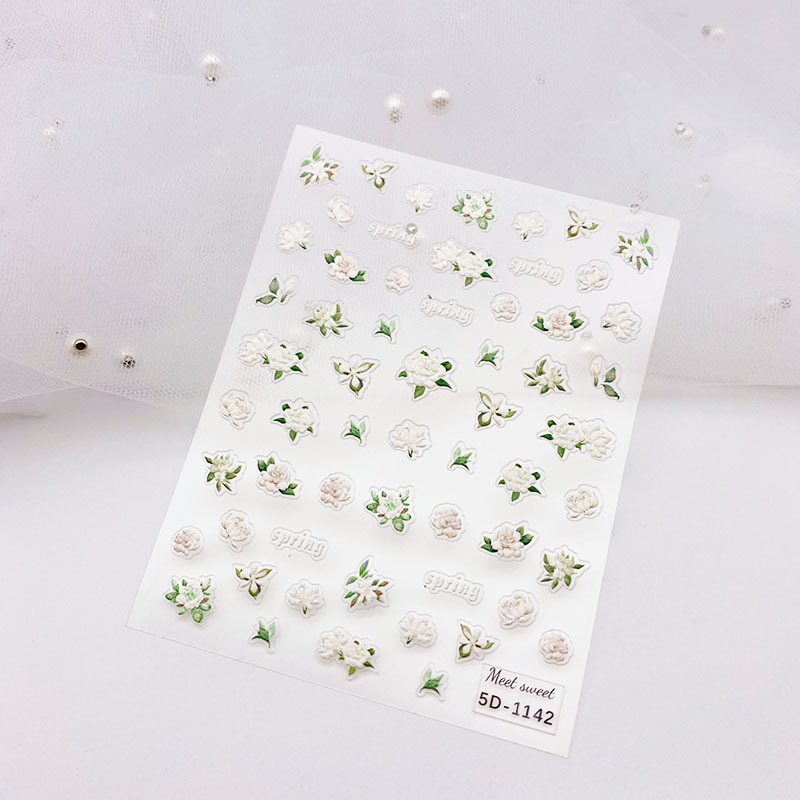 5D Nail Art Stickers Self-Adhesive Spring Flowers Nail Decals Cherry Blossom Nail Stickers