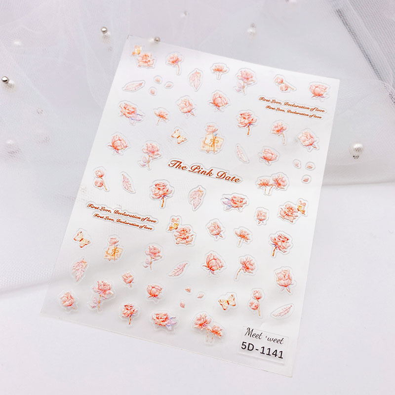 5D Nail Art Stickers Self-Adhesive Spring Flowers Nail Decals Cherry Blossom Nail Stickers