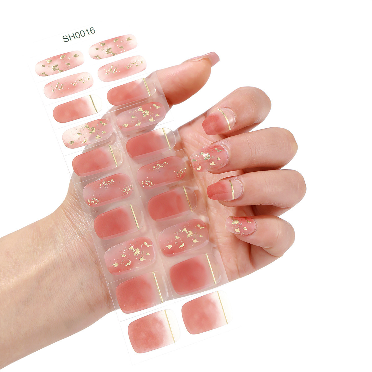 Wholesale Press On Nails UV Light Semi-Cured Gel Nail Strip Wraps Non-Toxic Long Lasting 20 Tips Nail Stickers