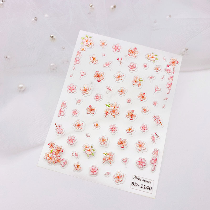 5D Nail Art Stickers Self-Adhesive Spring Flowers Nail Decals Cherry Blossom Nail Stickers