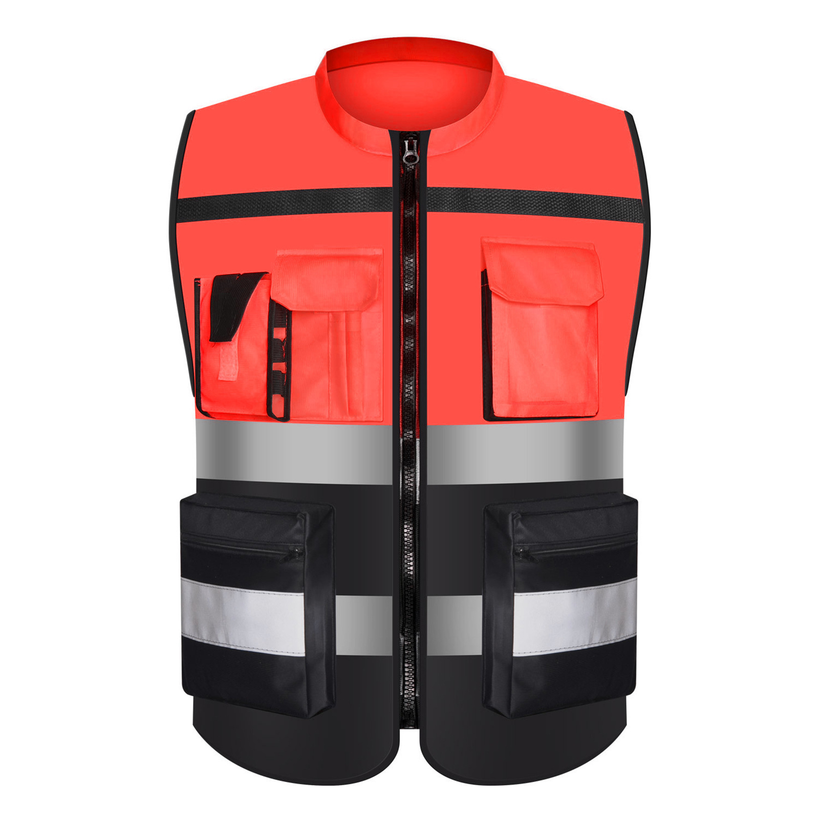 Factory Supply High Quality Fluorescent Orange Hi Viz Black Reflective Vest