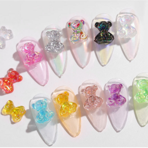 Popular three sizes gummy bear nail charms Crystal glue magic color candy nail charms bear for nails