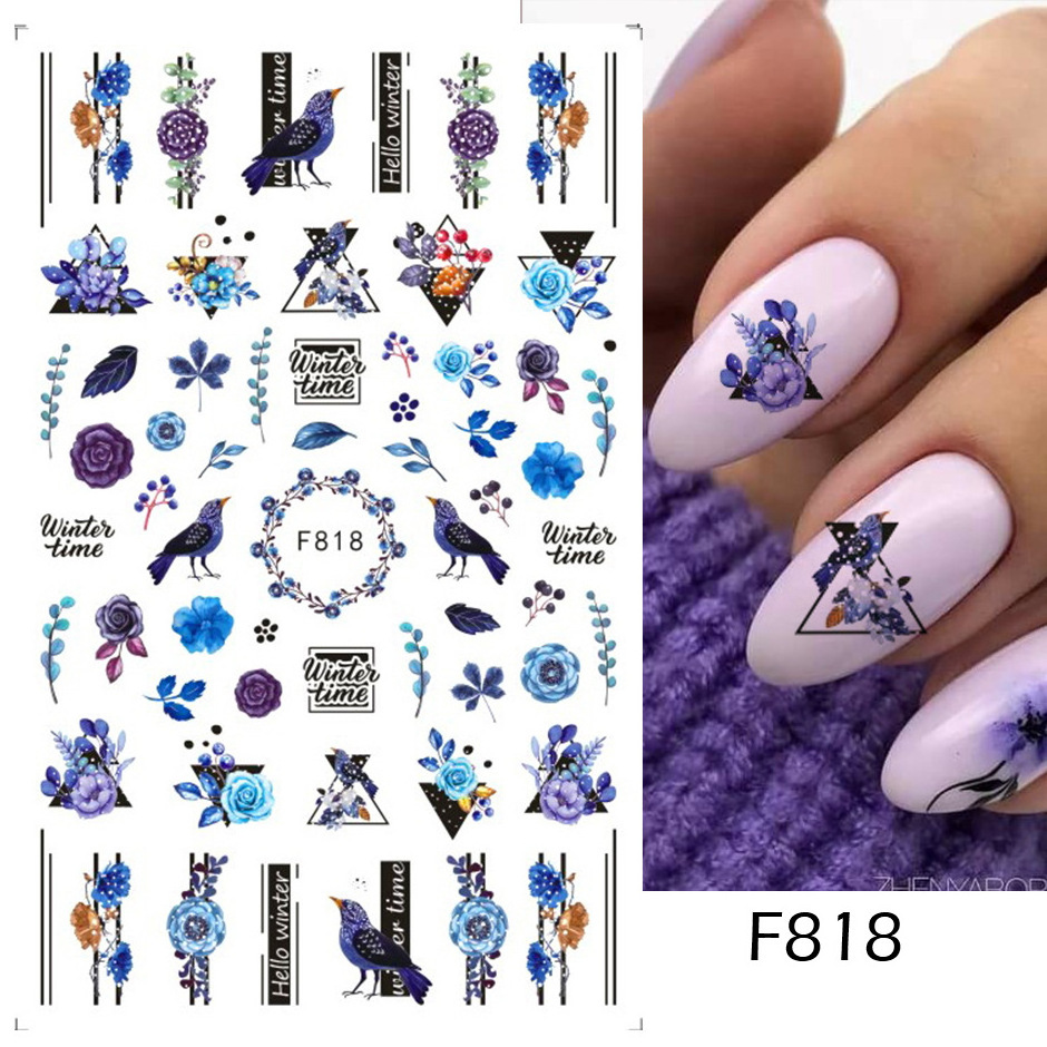 3D Self-Adhesive Colorful Butterfly Nail Art Stickers Blue Purple Color Flower Leaves Decals for Women Decorations