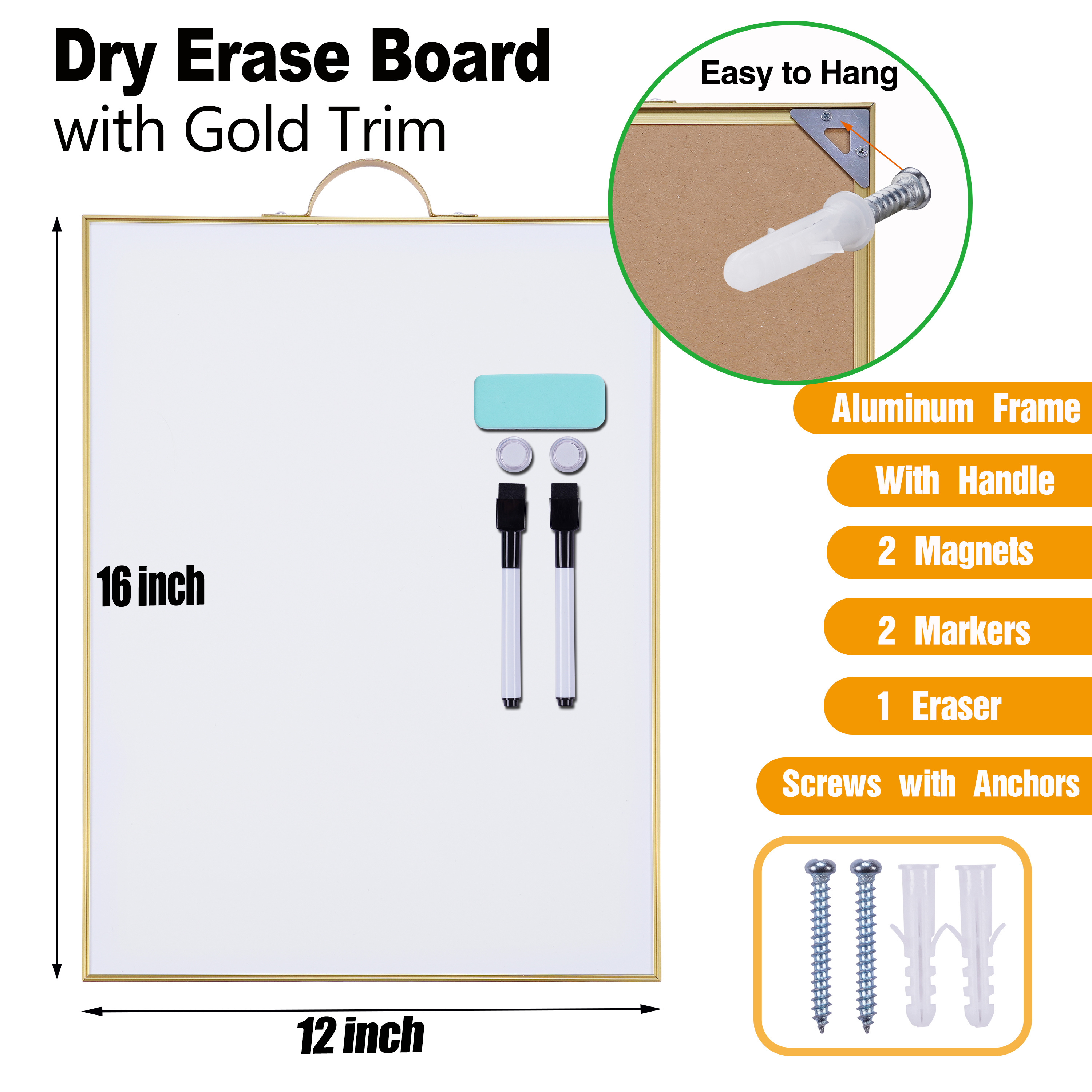 Dry Erase White Board Cork message Wall decoration board with Golden frame Portable Aluminum Frame  Whiteboard with