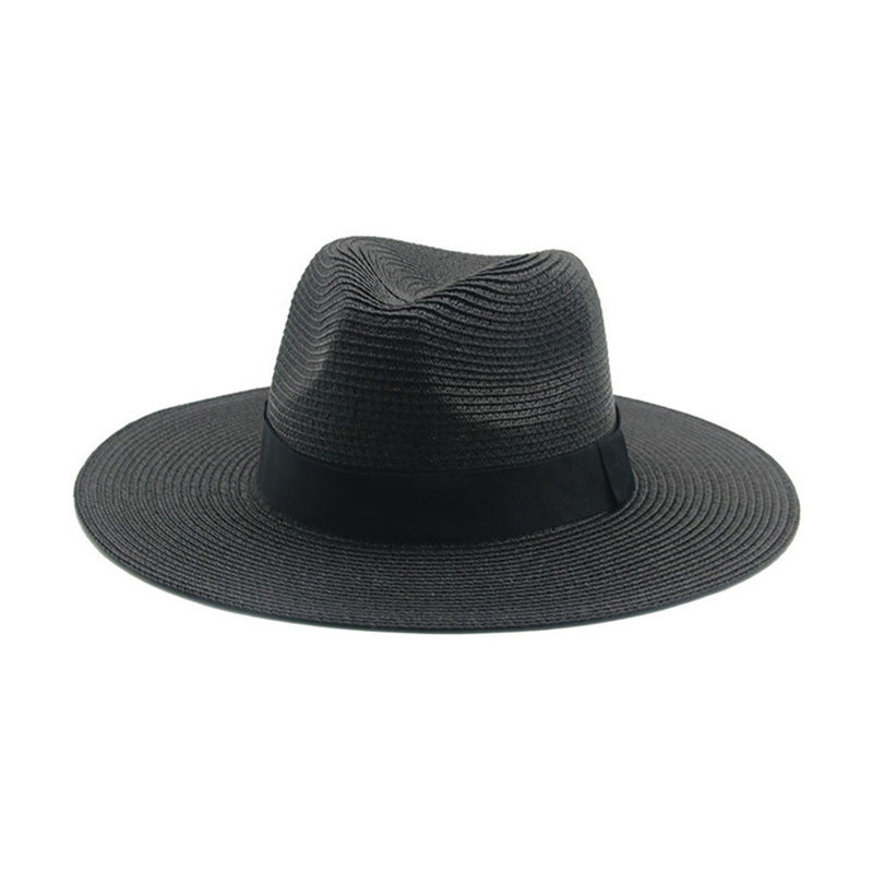 men's ribbon Panama straw hat wide brim wholesale plain summer beach hats fishing paper fedora straw hat