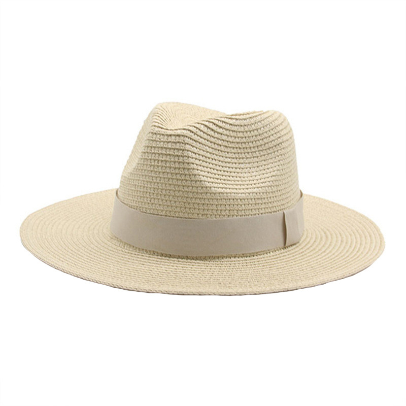 men's ribbon Panama straw hat wide brim wholesale plain summer beach hats fishing paper fedora straw hat