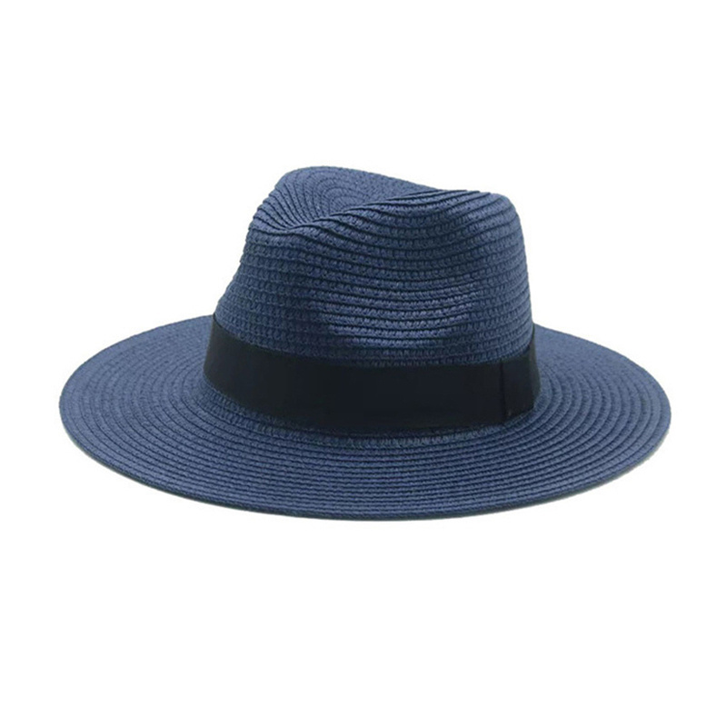 men's ribbon Panama straw hat wide brim wholesale plain summer beach hats fishing paper fedora straw hat