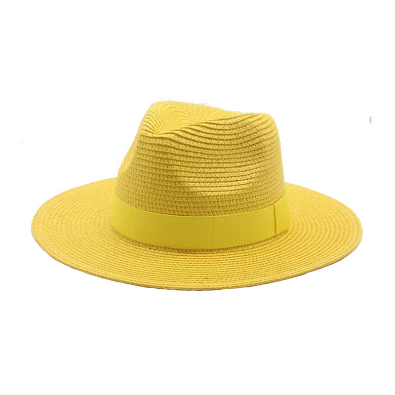 men's ribbon Panama straw hat wide brim wholesale plain summer beach hats fishing paper fedora straw hat