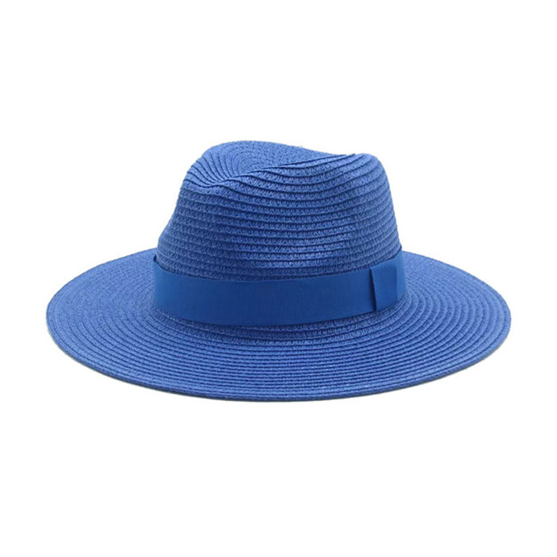 men's ribbon Panama straw hat wide brim wholesale plain summer beach hats fishing paper fedora straw hat