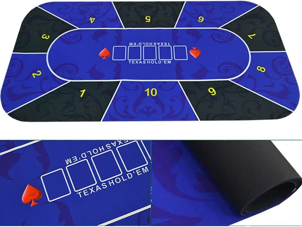 2022 Newest Poker Mat, Portable Rubber Poker Table Tops, Noise Reduction, and Carrying Case for Poker Games Casino Games (Blue)