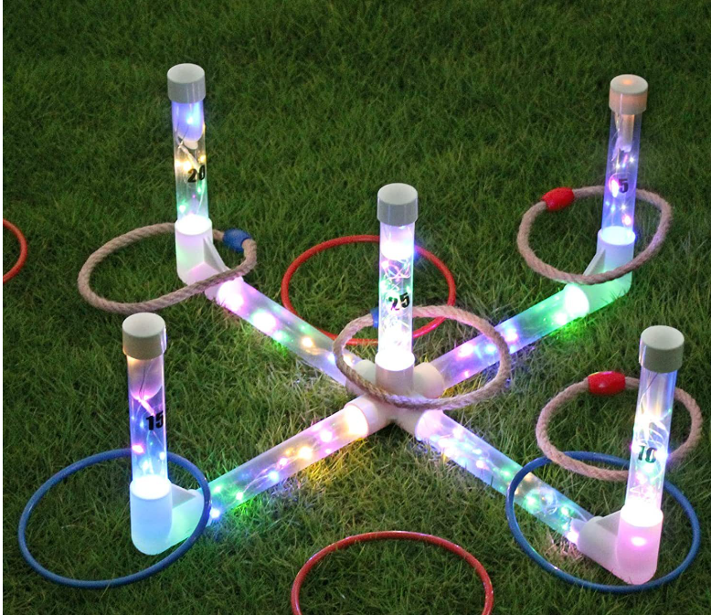 LED Ring Toss Game with 10 Rings Yard Games for Adults Kids Outdoors Toys for Beach Lawn Games for Party Ideal