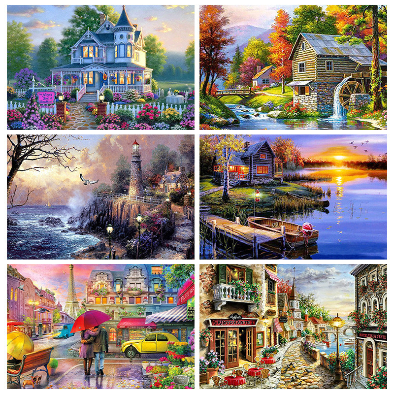 Cheap price Low Minimum Order Quantity Customized  Seaside outdoor scenery 5d diamond painting crystal Diamond Painting Kit