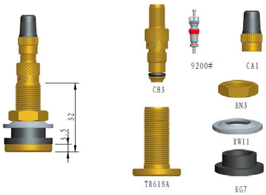 Truck Tractor Tubeless Tire Valve Stems Wheel Rim TR618A