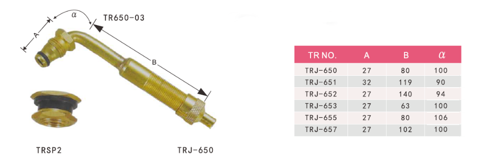 Tire Valve Stems Truck Large Bore Single Bend Swivel TRJ-650