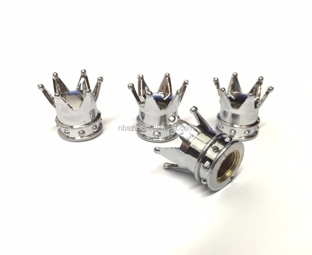 Chrome Crown Tire Wheel Stem Air Valve Caps Set Car Truck Hot Rod ATV