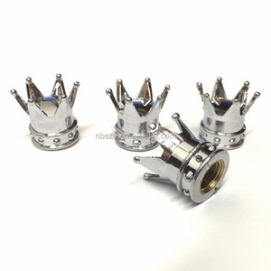 Chrome Crown Tire Wheel Stem Air Valve Caps Set Car Truck Hot Rod ATV